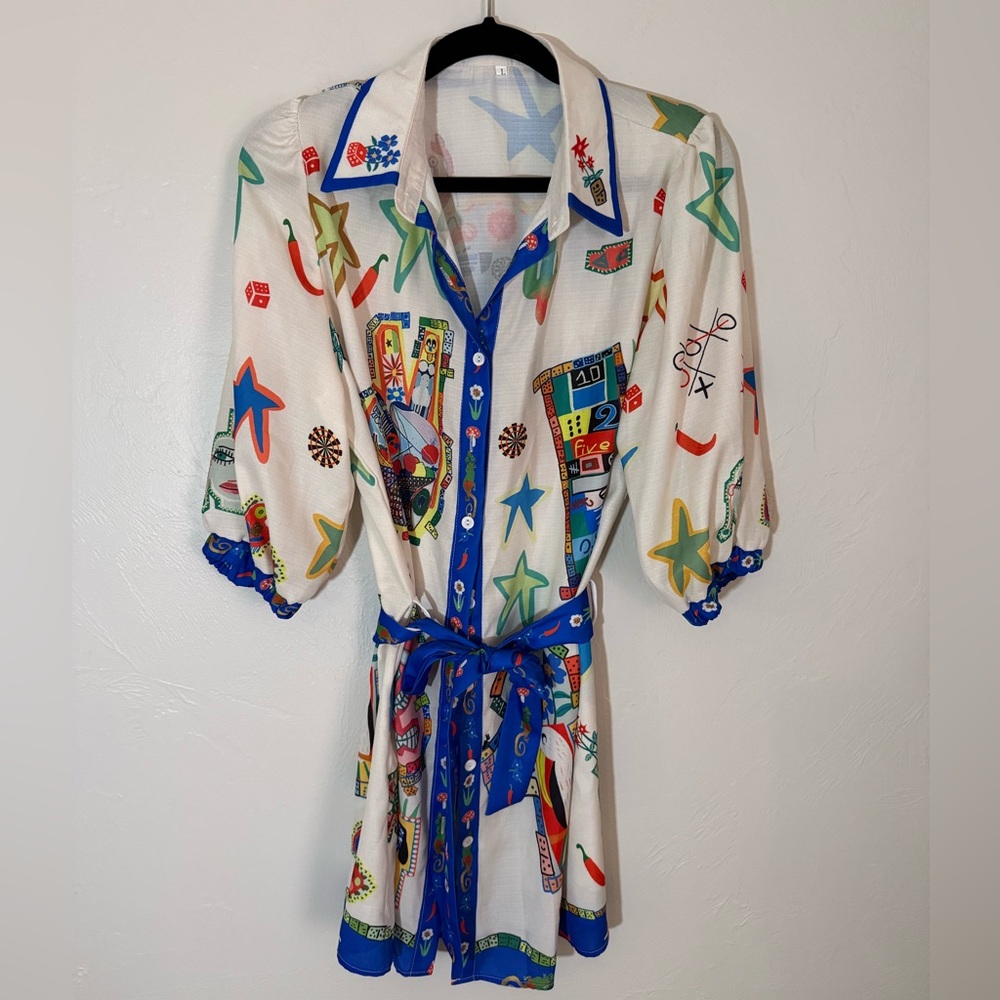 AMAZON Colorful Graphic Button-Up Dress